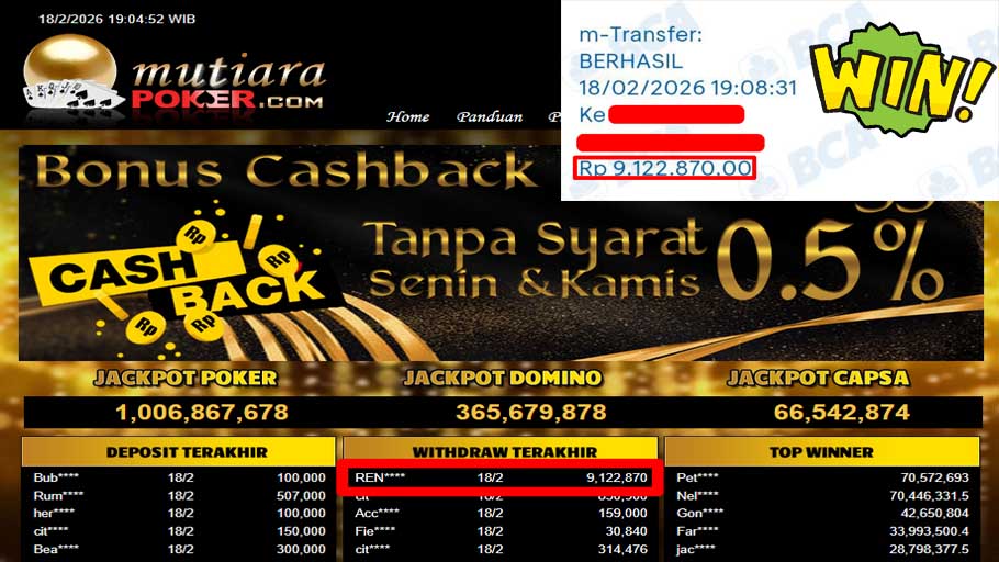 Bukti Withdraw ( 9,122,870,-) Member Setia Mutiarapoker