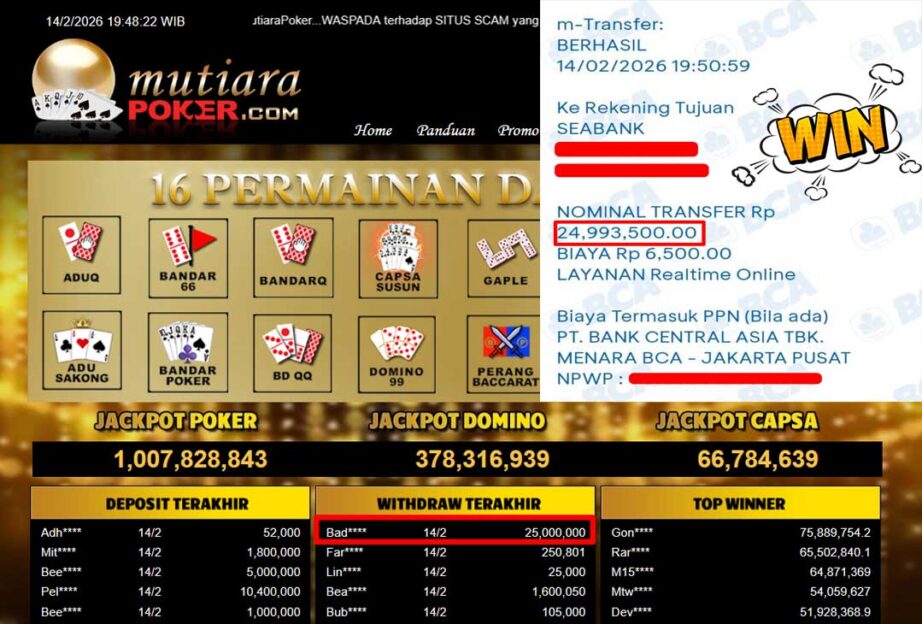 Bukti Withdraw ( 25,000,000,-) Member Setia Mutiarapoker