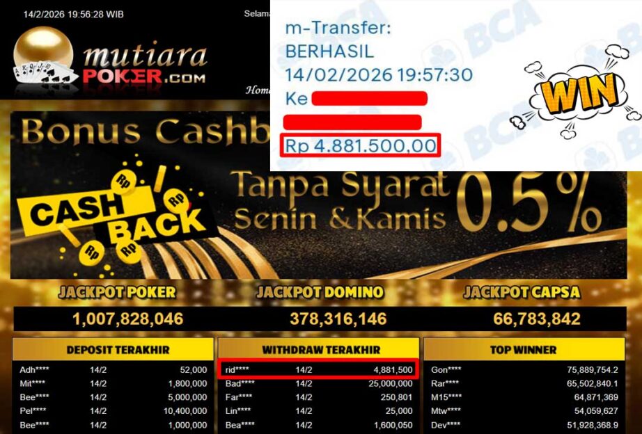 Bukti Withdraw ( 4,881,500,-) Member Setia Mutiarapoker