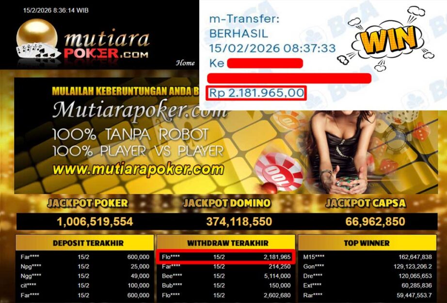 Bukti Withdraw ( 2,181,965,-) Member Setia Mutiarapoker