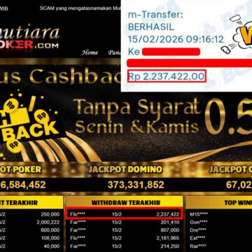Bukti Withdraw ( 2,237,422,-) Member Setia Mutiarapoker