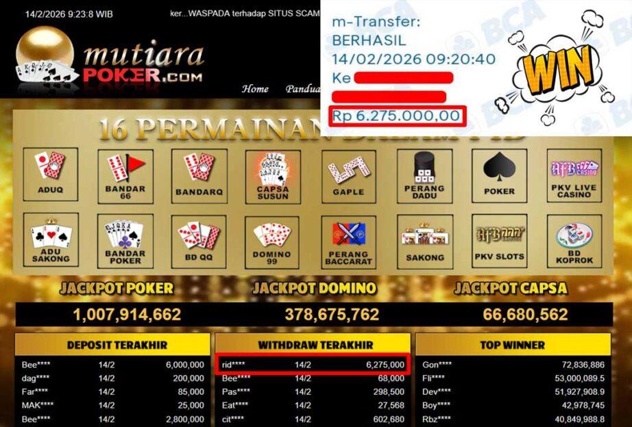 Bukti Withdraw ( 6,275,000,-) Member Setia Mutiarapoker