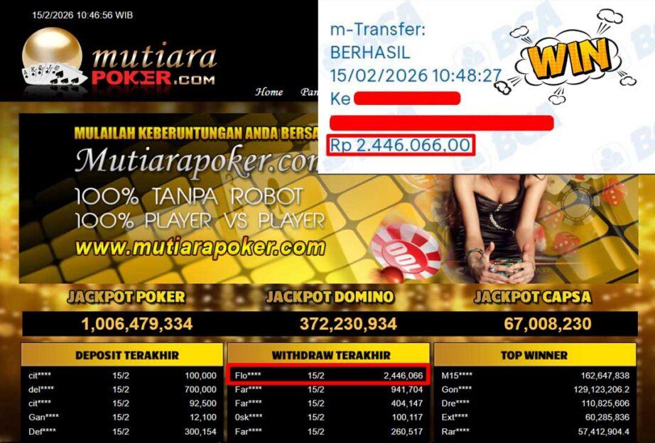 Bukti Withdraw ( 2,446,066,-) Member Setia Mutiarapoker