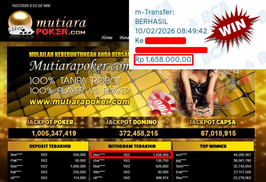 Bukti Withdraw ( 1,658,000,-) Member Setia Mutiarapoker