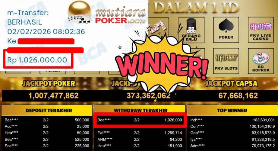 Bukti Withdraw ( 1.026.000,- ) Member Setia MutiaraPoker