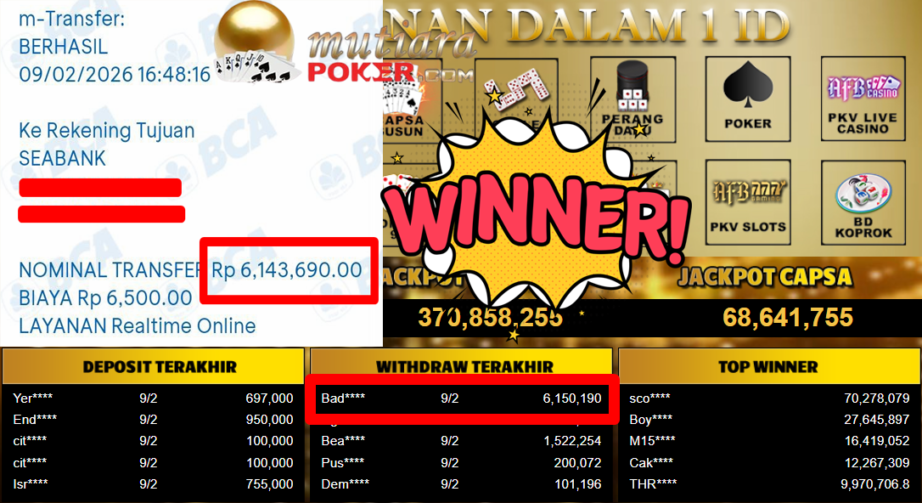 Bukti Withdraw ( 6.150.190,- ) Member Setia MutiaraPoker