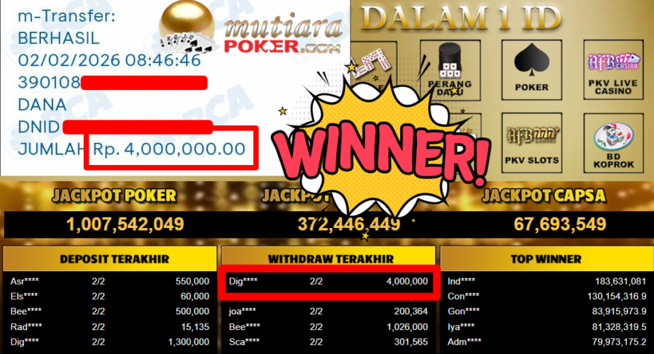 Bukti Withdraw ( 4.000.000,- ) Member Setia MutiaraPoker