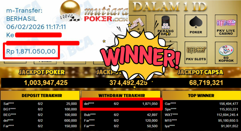 Bukti Withdraw ( 1.871.050,- ) Member Setia MutiaraPoker