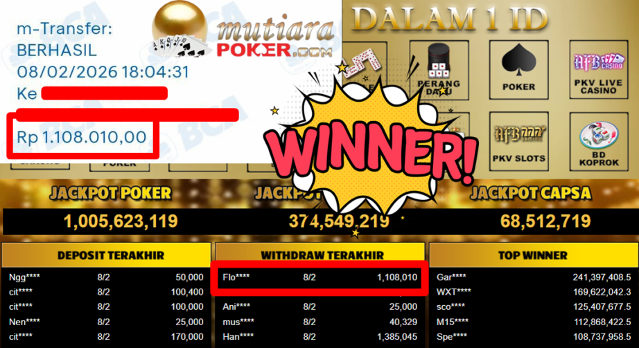 Bukti Withdraw ( 1.108.010,- ) Member Setia MutiaraPoker