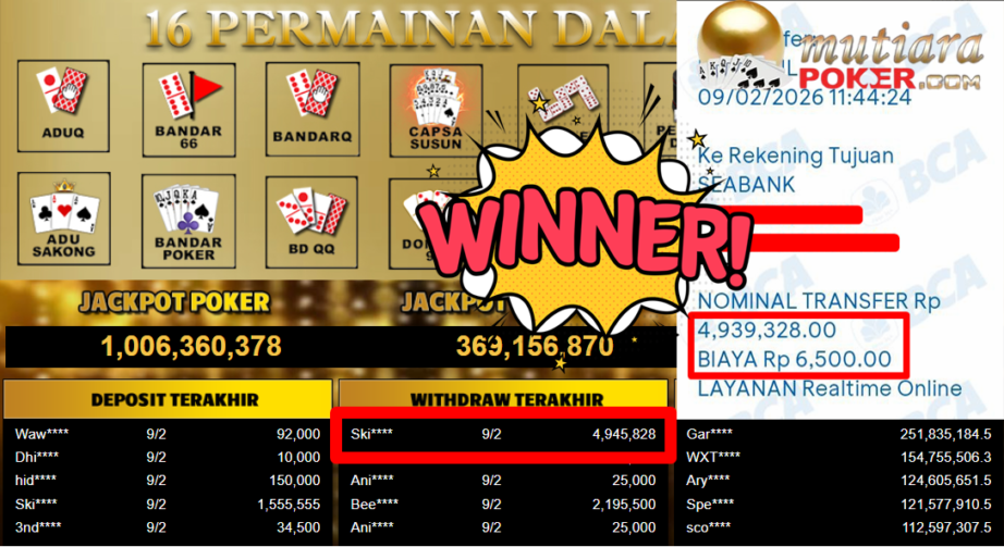 Bukti Withdraw ( 4.945.828,- ) Member Setia MutiaraPoker