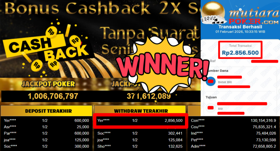 Bukti Withdraw ( 2.856.500,- ) Member Setia MutiaraPoker