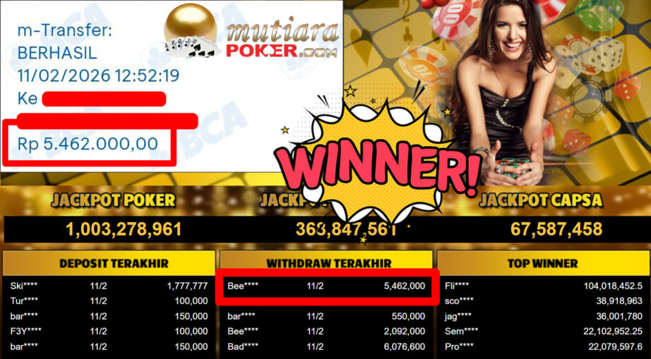 Bukti Withdraw ( 5.462.000,- ) Member Setia MutiaraPoker