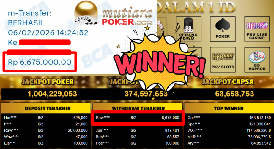 Bukti Withdraw ( 6.675.000,- ) Member Setia MutiaraPoker
