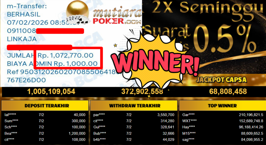 Bukti Withdraw ( 1.073.770,- ) Member Setia MutiaraPoker
