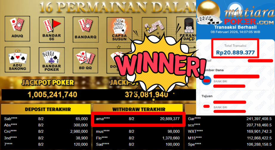 Bukti Withdraw ( 20.889.377,- ) Member Setia MutiaraPoker