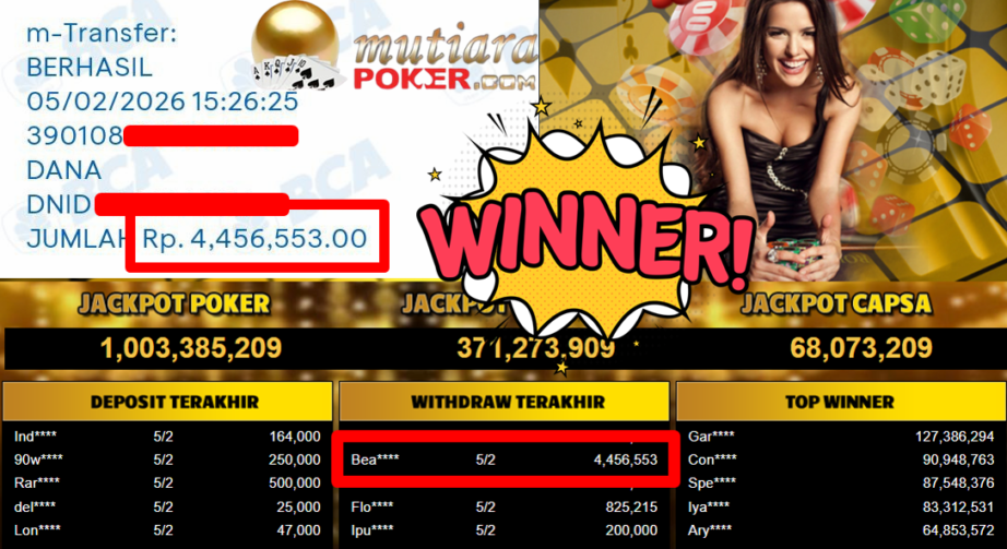 Bukti Withdraw ( 4.456.553,- ) Member Setia MutiaraPoker