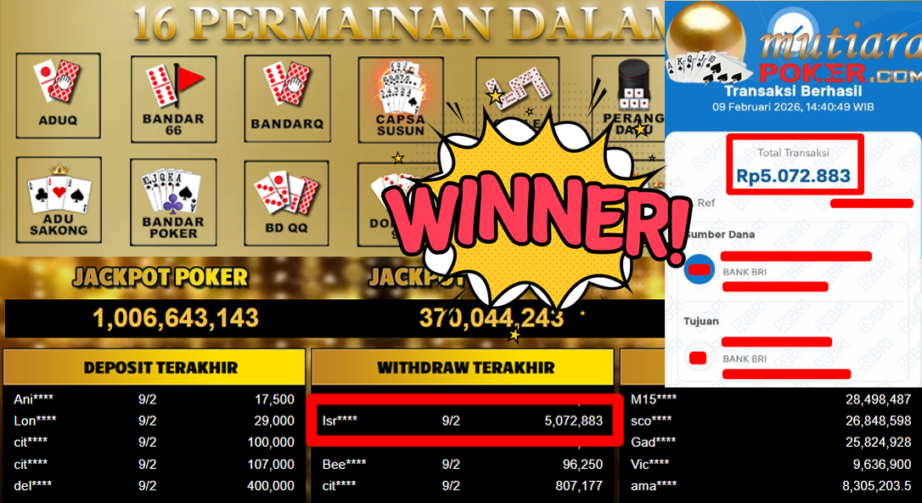 Bukti Withdraw ( 5.072.883,- ) Member Setia MutiaraPoker