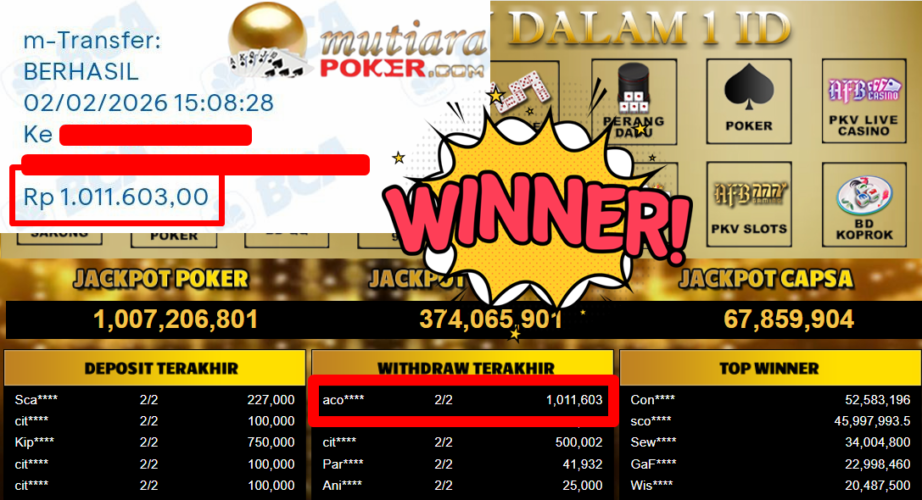Bukti Withdraw ( 1.011.603,- ) Member Setia MutiaraPoker