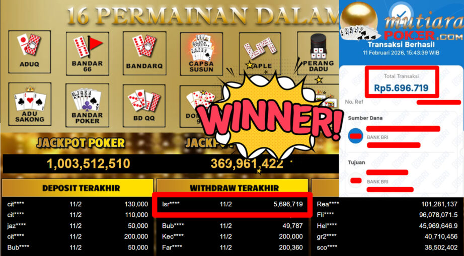 Bukti Withdraw ( 5.696.719,- ) Member Setia MutiaraPoker