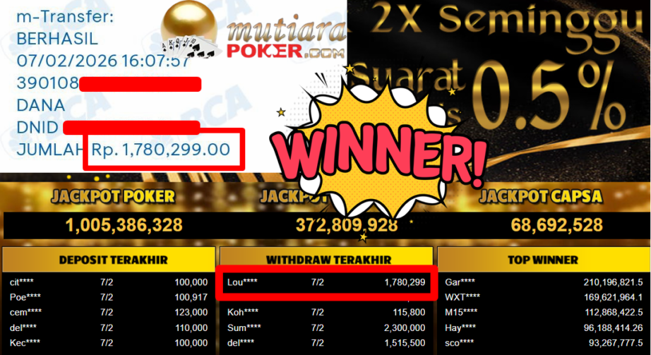 Bukti Withdraw ( 1.780.299,- ) Member Setia MutiaraPoker