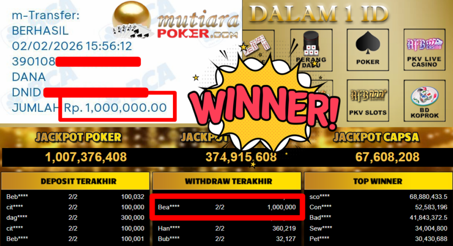 Bukti Withdraw ( 1.000.000,- ) Member Setia MutiaraPoker