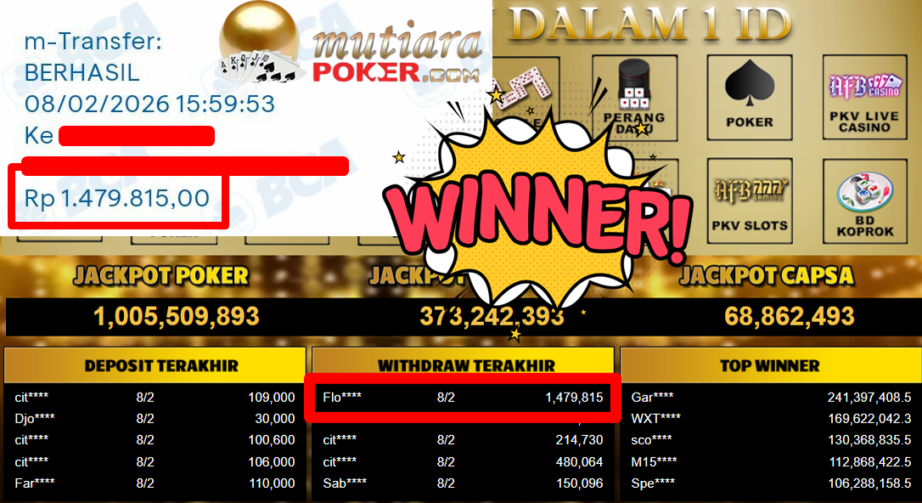 Bukti Withdraw ( 1.479.815,- ) Member Setia MutiaraPoker