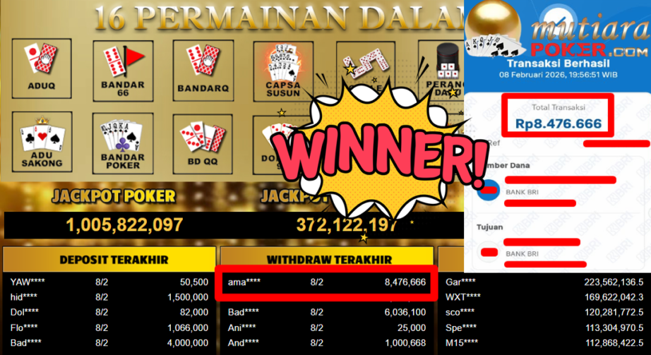 Bukti Withdraw ( 8.476.666,- ) Member Setia MutiaraPoker
