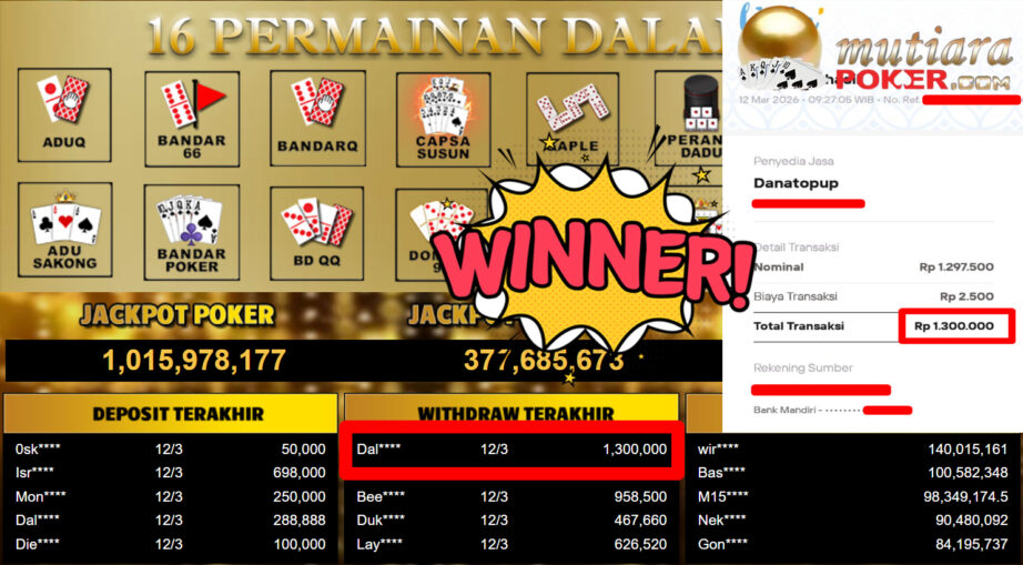 Bukti Withdraw ( 1.300.000,-) Member Setia MutiaraPoker