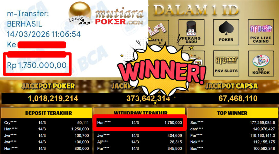 Bukti Withdraw ( 1.750.000,-) Member Setia MutiaraPoker