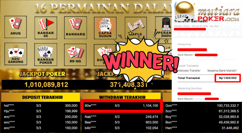 Bukti Withdraw ( 1.104.100,-) Member Setia MutiaraPoker