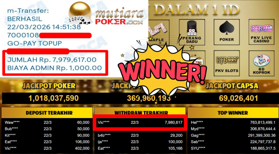 Bukti Withdraw ( 7.980.617,-) Member Setia MutiaraPoker