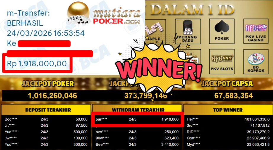 Bukti Withdraw ( 1.918.000,-) Member Setia MutiaraPoker