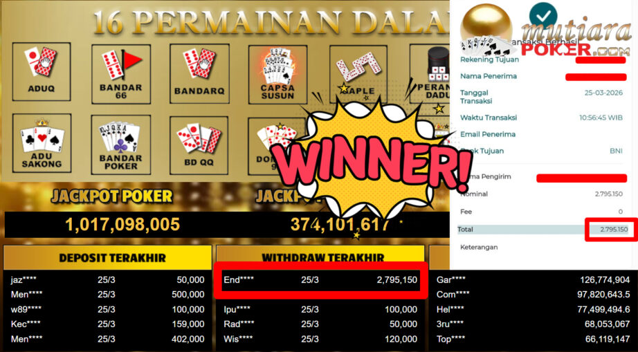 Bukti Withdraw ( 2.795.150,-) Member Setia MutiaraPoker