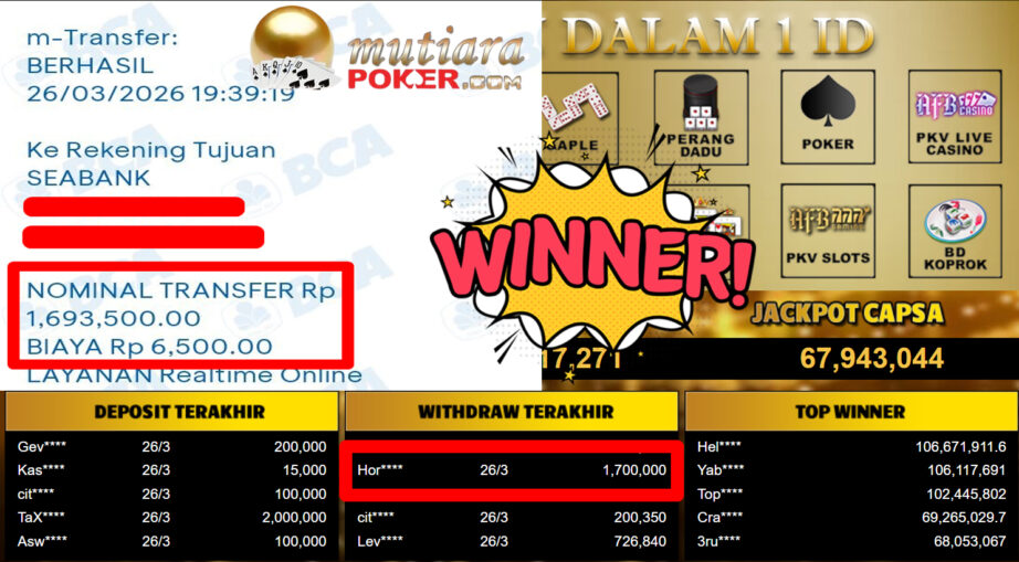 Bukti Withdraw ( 1.700.000,-) Member Setia MutiaraPoker