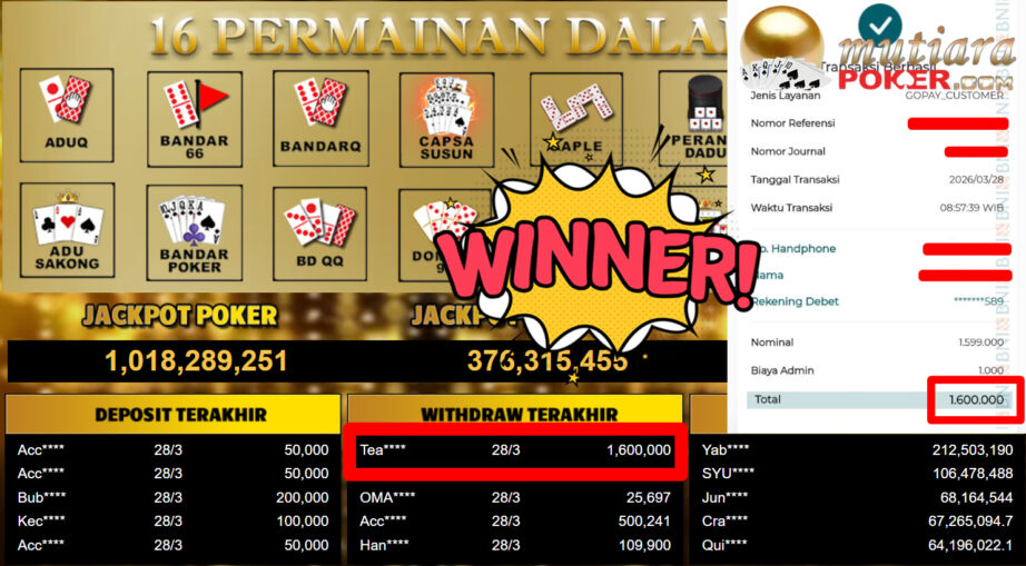 Bukti Withdraw ( 1.600.000,-) Member Setia MutiaraPoker