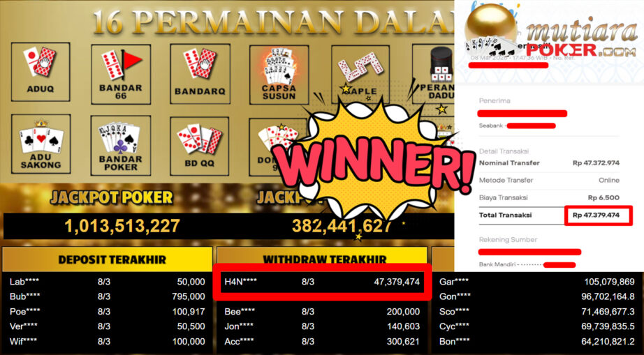 Bukti Withdraw ( 47.379.474,-) Member Setia MutiaraPoker