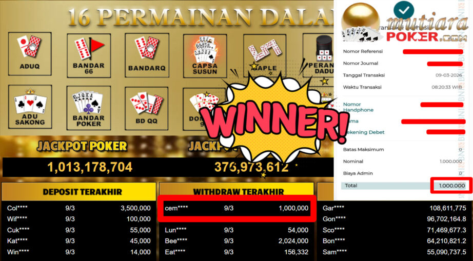 Bukti Withdraw ( 1.000.000,-) Member Setia MutiaraPoker