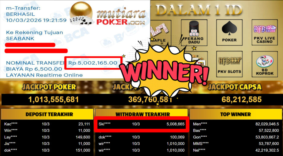 Bukti Withdraw ( 5.008.665,-) Member Setia MutiaraPoker