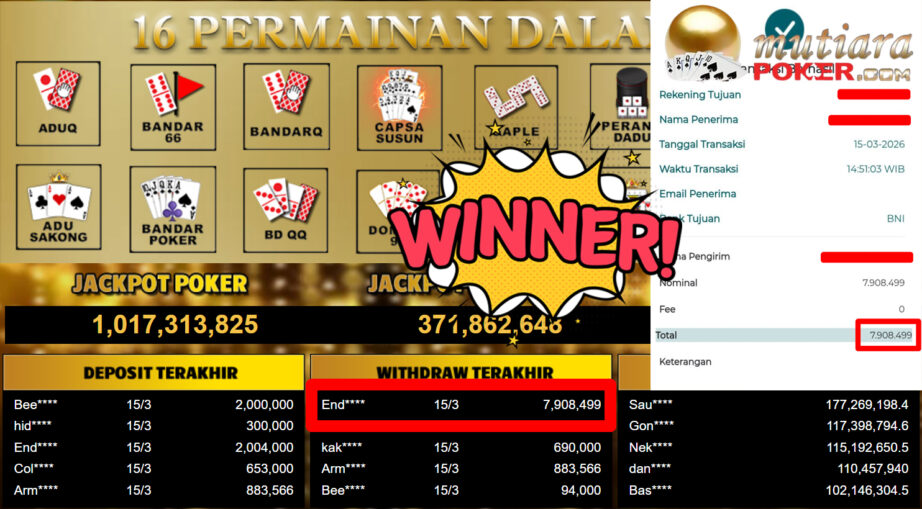 Bukti Withdraw ( 7.908.499,-) Member Setia MutiaraPoker
