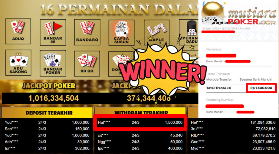 Bukti Withdraw ( 1.500.000,-) Member Setia MutiaraPoker