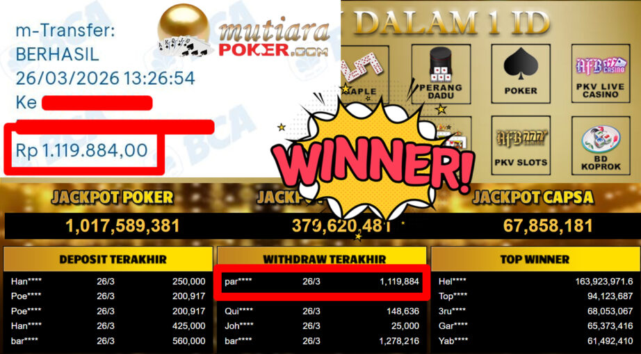 Bukti Withdraw ( 1.119.884,-) Member Setia MutiaraPoker