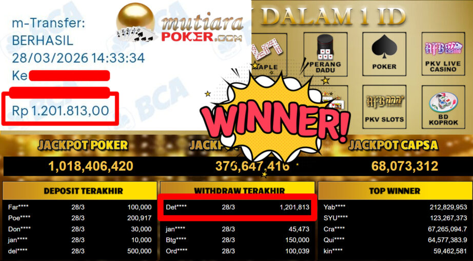 Bukti Withdraw ( 1.201.813,-) Member Setia MutiaraPoker