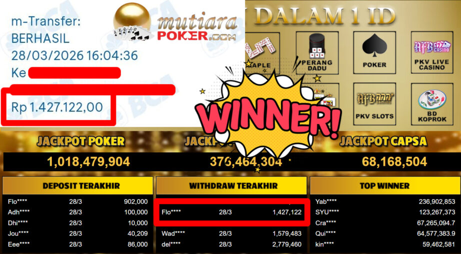 Bukti Withdraw ( 1.427.122,-) Member Setia MutiaraPoker