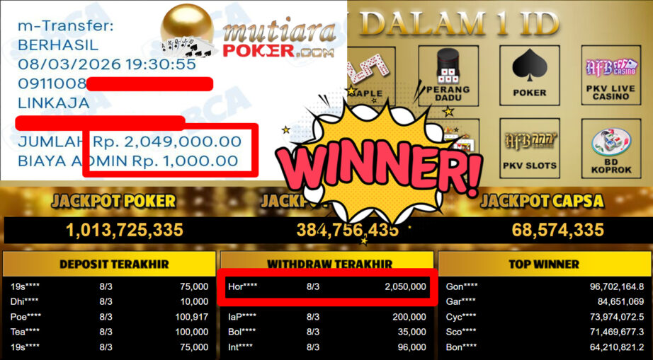 Bukti Withdraw ( 2.050.000,-) Member Setia MutiaraPoker