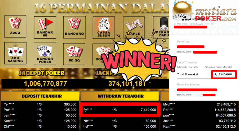 Bukti Withdraw ( 7.410.000,-) Member Setia MutiaraPoker