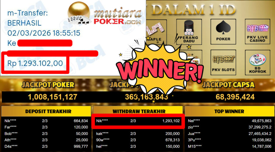 Bukti Withdraw ( 1.293.102,-) Member Setia MutiaraPoker