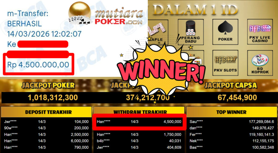 Bukti Withdraw ( 4.500.000,-) Member Setia MutiaraPoker