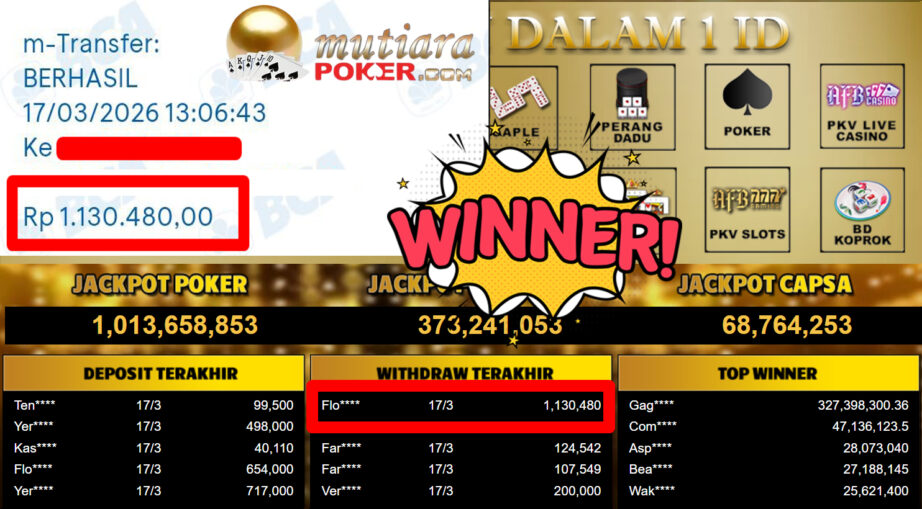 Bukti Withdraw ( 1.130.480,-) Member Setia MutiaraPoker