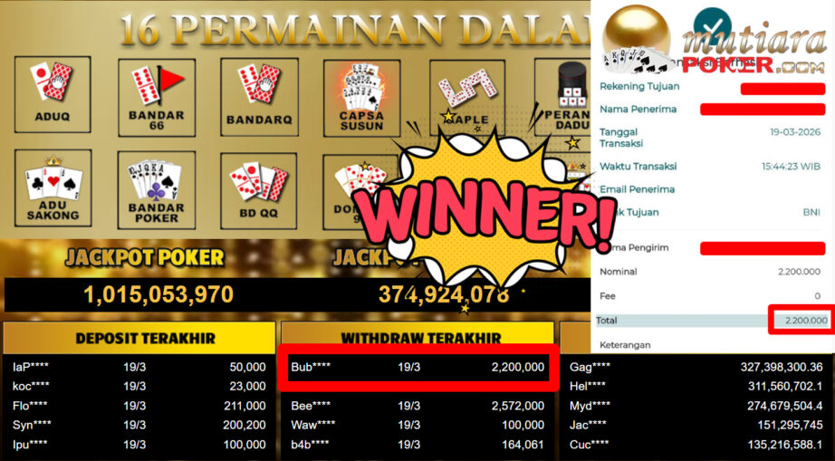 Bukti Withdraw ( 2.200.000,-) Member Setia MutiaraPoker