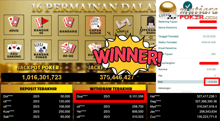 Bukti Withdraw ( 8.101.556,-) Member Setia MutiaraPoker